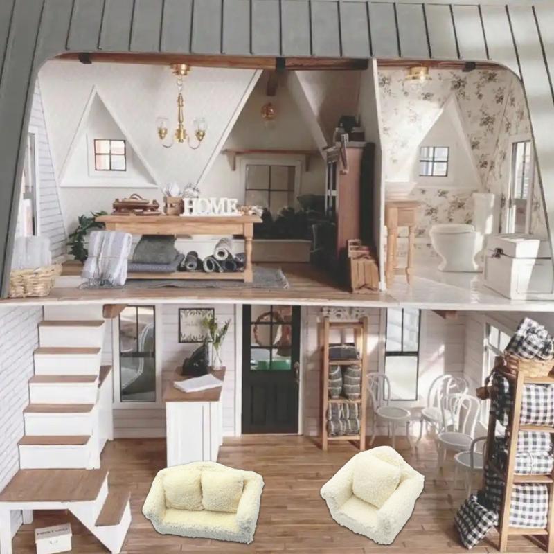 OB11 tiny house tiny Couch Soft Single Armchair With Decorative Pillow Compact Furniture Model