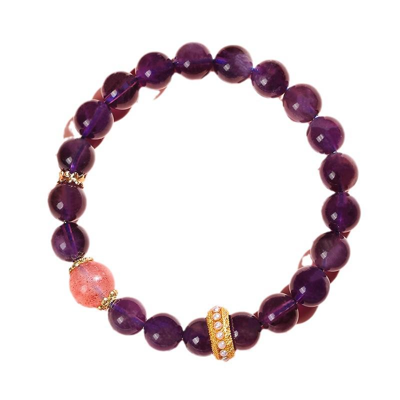 Auspicious Amethyst & Wishful Strawberry Quartz Bracelet 2024: Women's Luxurious Peach Blossom Gift