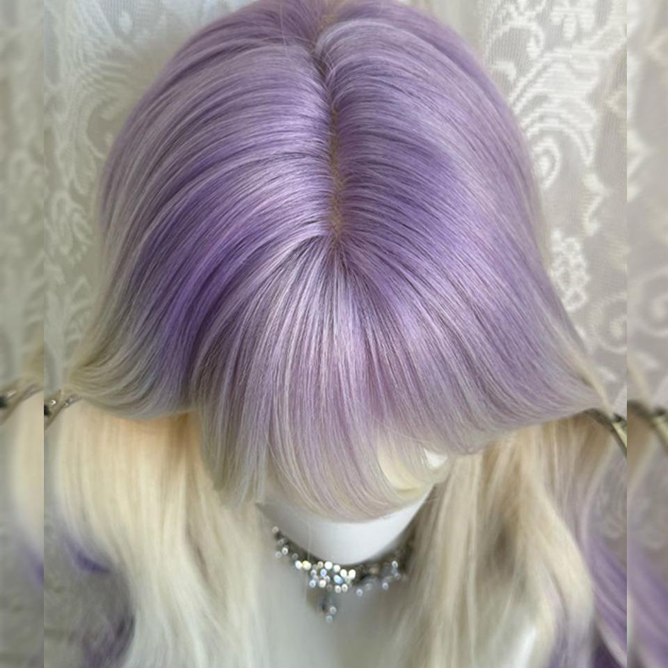 Lange Lockige Synthetische Farbverlaufswelle Lolita Perücke Damenperücke Fluffige Lockige Perücke mit Pony Geeignet für Halloween und Weihnachten