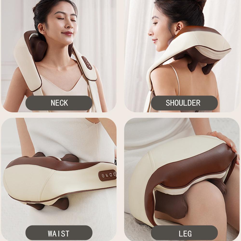 Shiatsu Neck and Shoulder Massager Heated Back Massager U Shape Deep Kneading Electric Massage Pillow Shawls For Neck Waist Leg