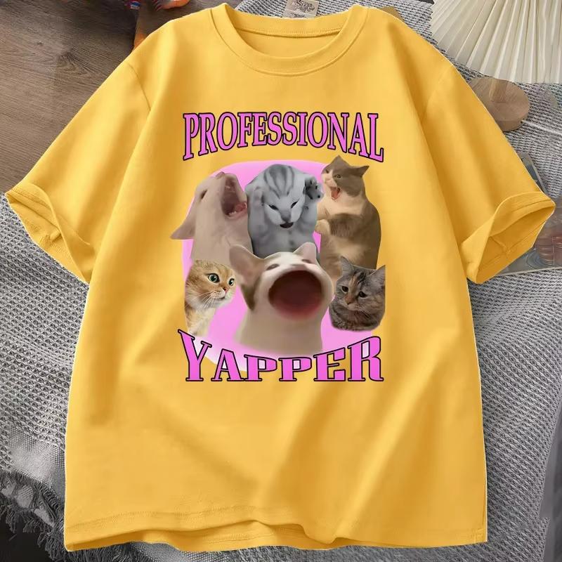 Professional Yapper Cat Graphic T Shirts Women Cotton Short Sleeve Casual O Neck Printed Tshirt Streetwear Summer Tops
