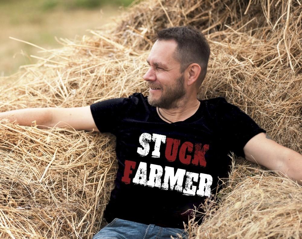 Funny Stuck Farmer Black T-Shirt, S-5XL Unisex T-Shirt XXXL