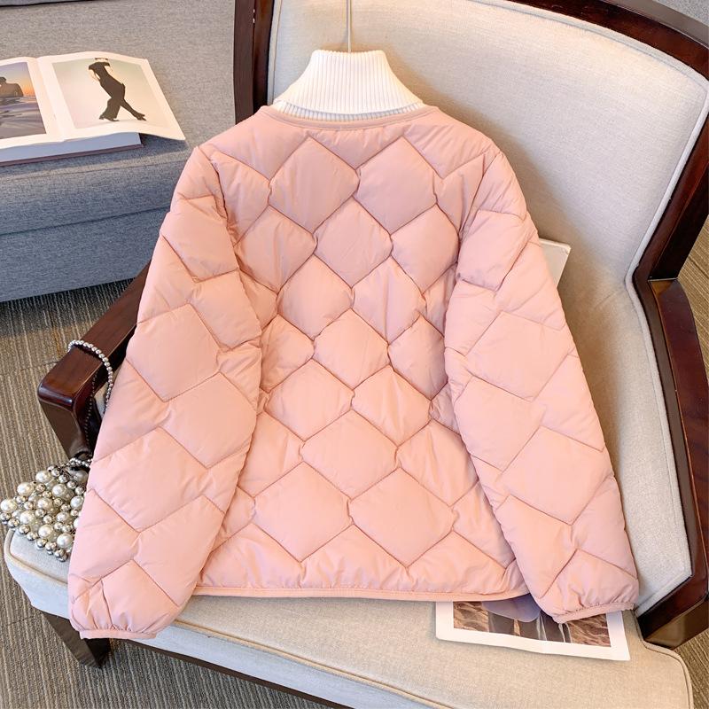 Winter New Style, Loose Fit, Plus Size, Lightweight Down Cotton Jacket, Warm Jacket, Outerwear, Diamond Grid Cotton Jacket