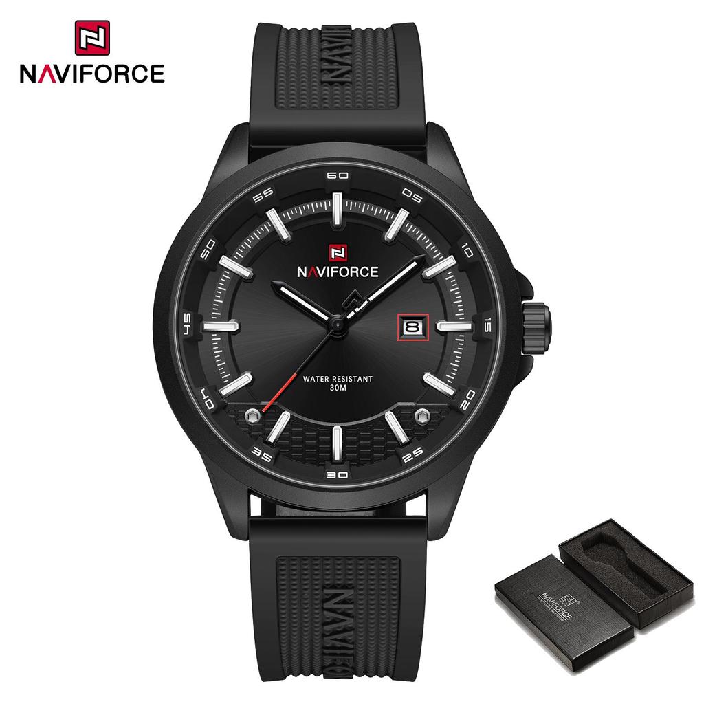 NAVIFORCE Men's Watch Quartz Calendar Luminous Hands Waterproof Silica Strap Round Simple Dial Fashion Casual Watch for Men NF9248T