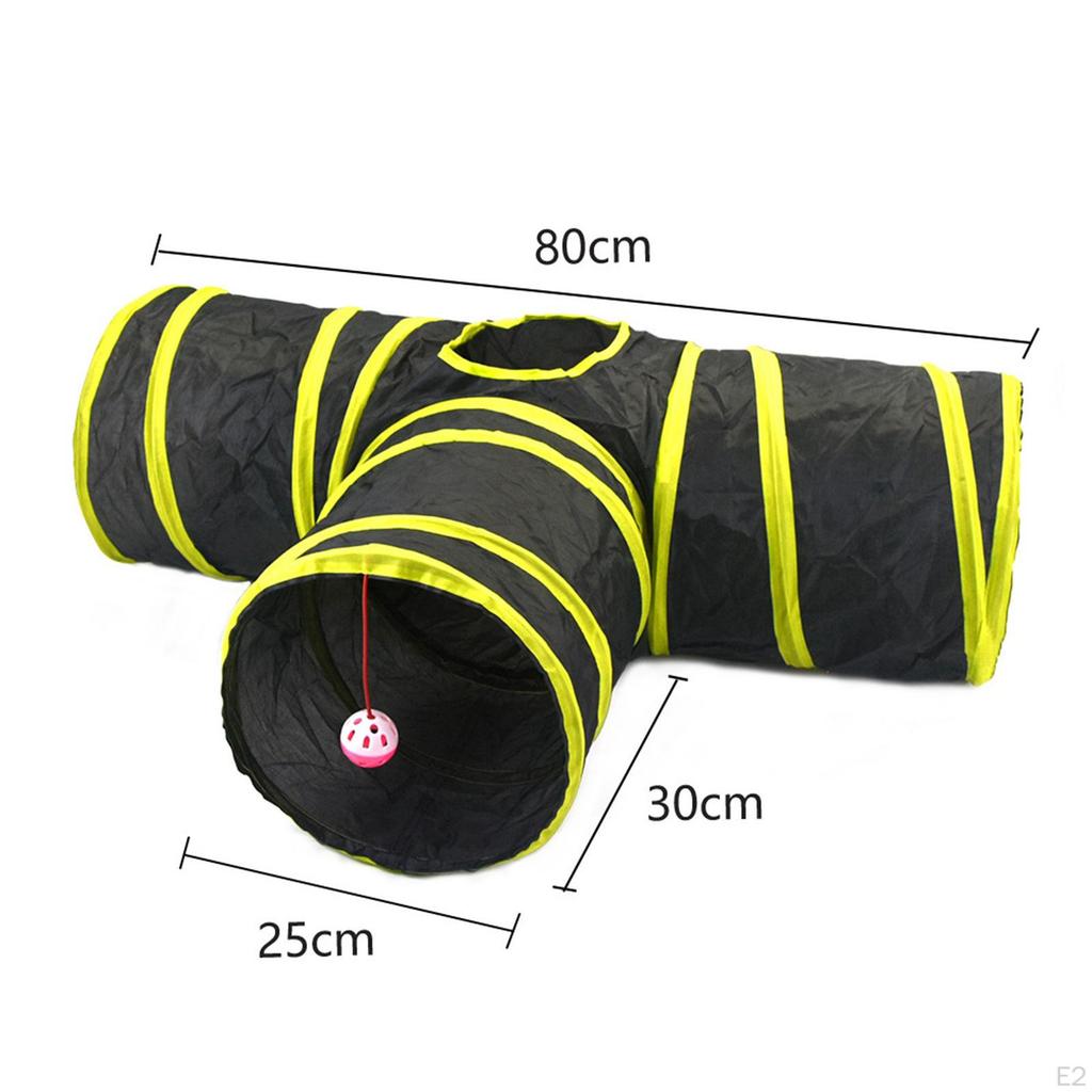 3 Way Cat Tunnel Tube Play Tent Tunnels with Toy Collapsible Cats Interactive Pet Crawl for