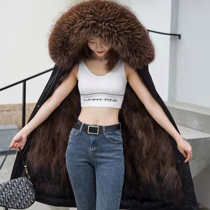 Women's imitation fur medium and long removable imitation fox fur liner fur integrated thickened large size new coat