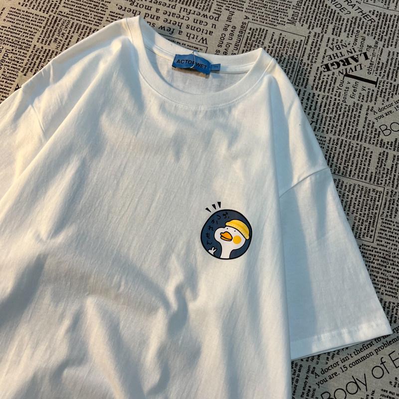 American Retro Unisex Cotton T-Shirt, Plus Size, Trendy Loose Fit, Versatile for Couples