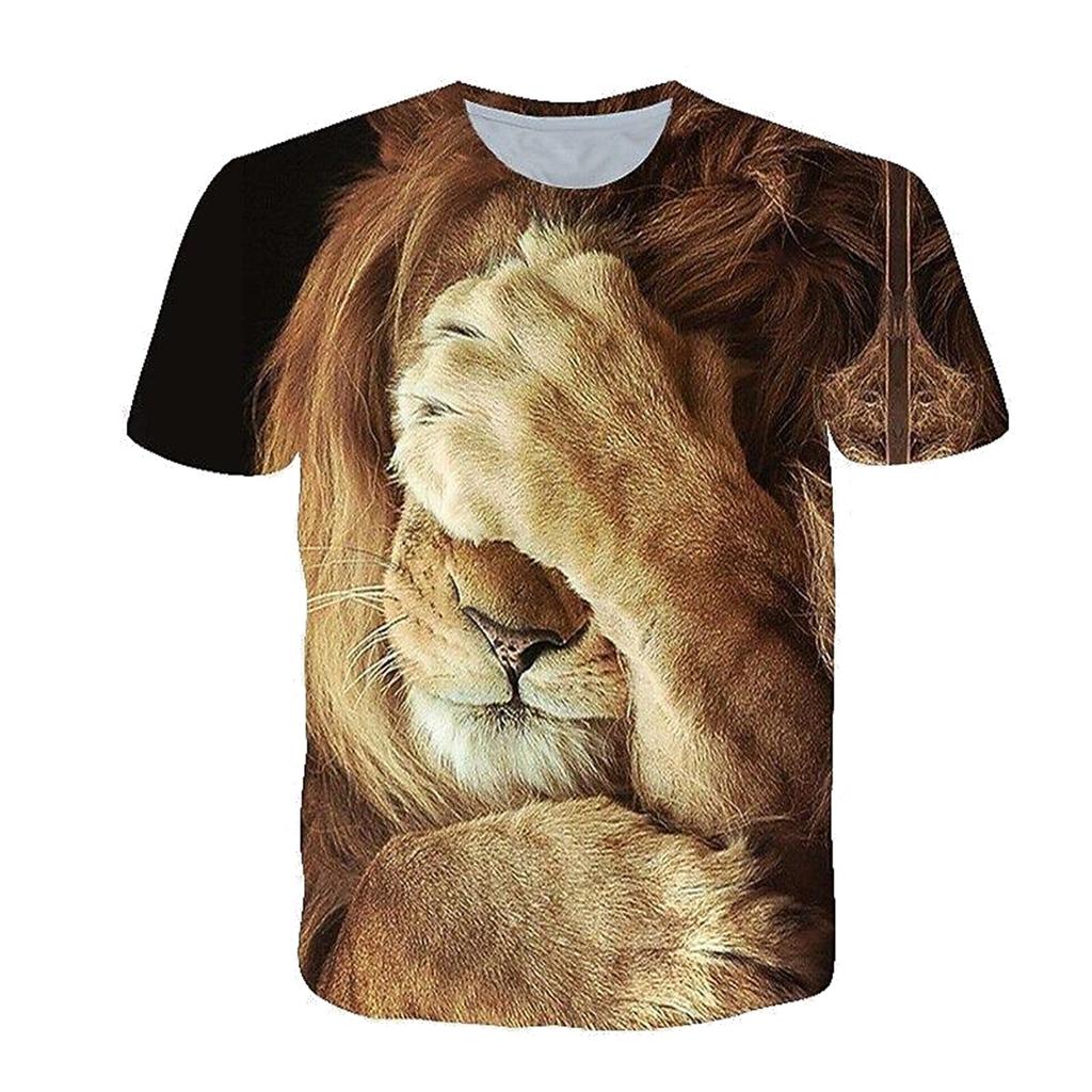 Men's summer street versatile T-shirt 3D printed retro lion new loose quick drying casual breathable short sleeved top