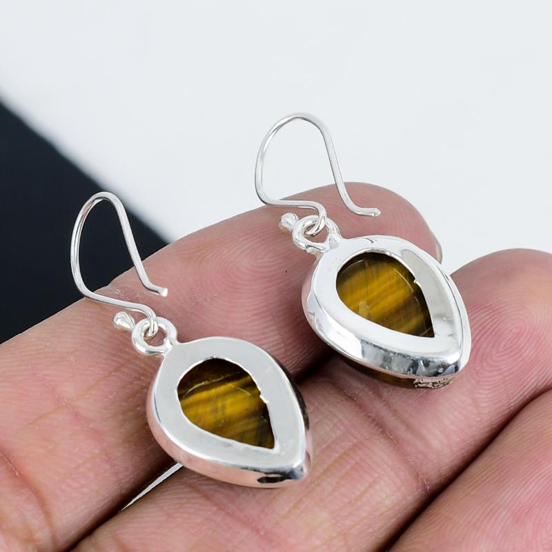 Naturaal Tiger Eye Gemstone Earrings, 925 Sterling Silver Earring, Handmade Boho Silver Jewelry Dangle Earrings, Wadding Gifts