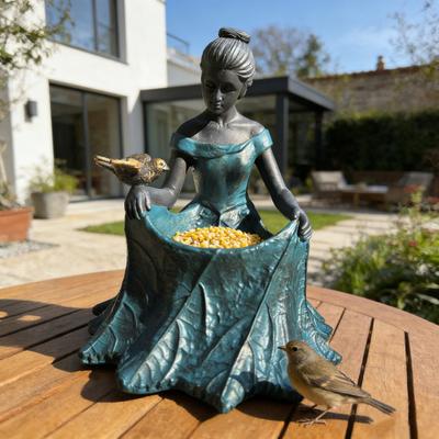 Yousheng Fairy Garden Statue Bird Feeder And Bird Bath Resin Outdoor Decorative Girl Sculpture for Garden Lawn Patio Yard Decor