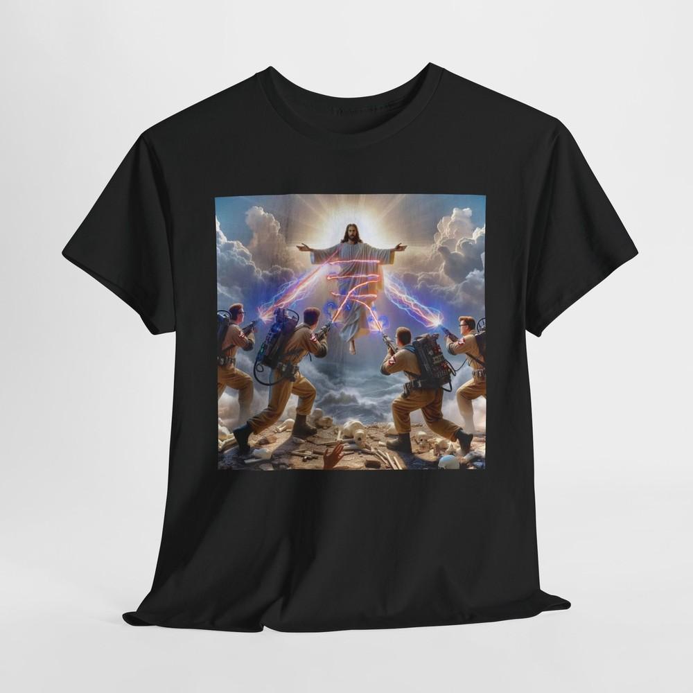 

Funny Ghostbusters v Jesus Christ Unisex Tee Shirt, Humorous Religion T-Shirt, XL