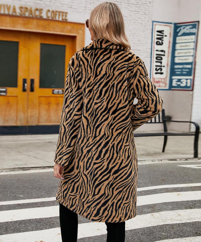 2023 Autumn Zebra Print Faux Fur Coat: European-American Fashion Long Plush Coat
