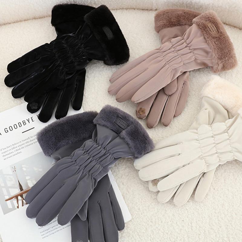 Women Winter Plush Thick Korean Version Cute Anti Cold Snow Gloves with Touch Screen Anti Splash Gloves