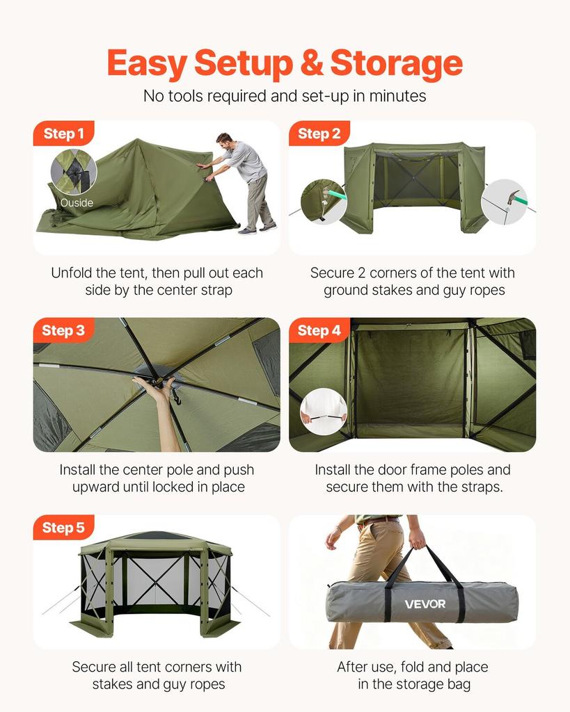 Pop up Gazebo Screen Tent, 3x3 m Large 6-Sided Camping Canopy Tent with Removable Top & Carry Bag, Quick-Set & Bite-Proof, Screen House Sun Shelter
