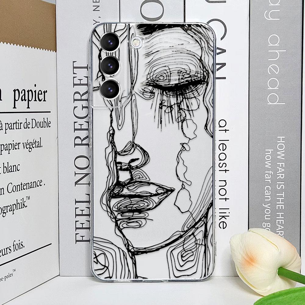 Abstract Line Face Aesthetic Clear Phone Case for Samsung Galaxy S24 S23 Ultra S22 Plus S21 FE S20 5G Soft Silicone Cover Fundas