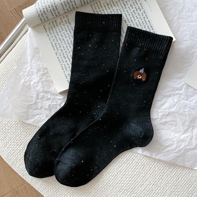 Female Spring and Autumn Cartoon Point Yarn Boneless Tube Socks