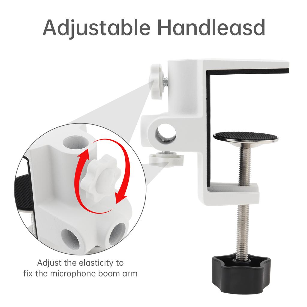 White Metal Universal Clamp Bracket - 1/2 Inch 4 Hole Table Mount for Magnifying Lamp, Microphone, Scissor Boom Arm & Desk Accessories