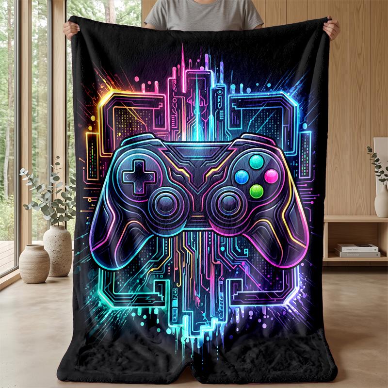 Neon Game Controller Theme blanket Lightweight Warm Flannel Blanket Decorative Throw Blanket for Home Decoration