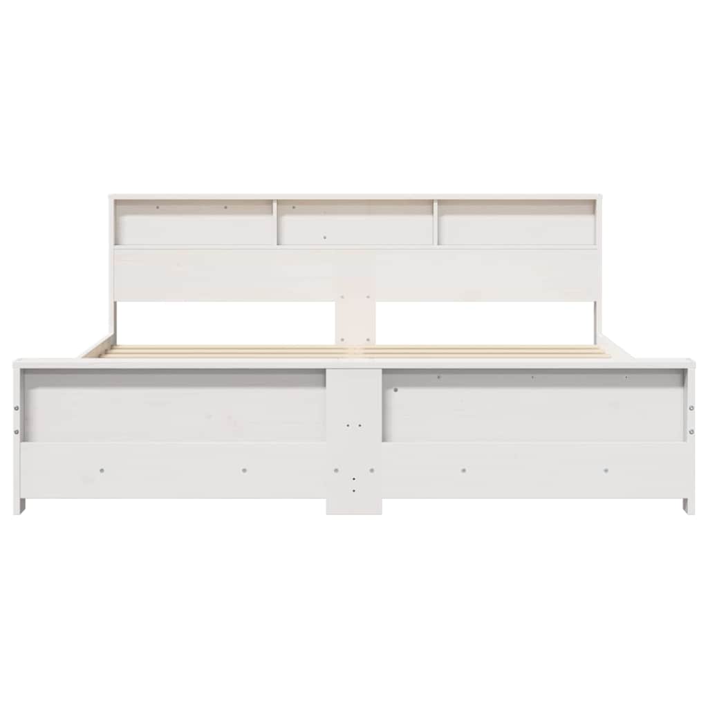Platform Bed Frame with Shelf White 180 x 200 cm Solid Pine Wood