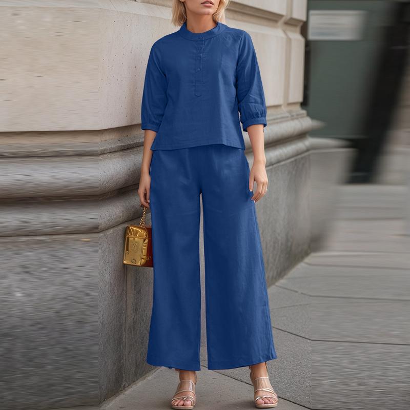 

ZANZEA Женские повседневные комплекты из блузки и брюк с рукавом 3/4 из двух предметов 5XL синий