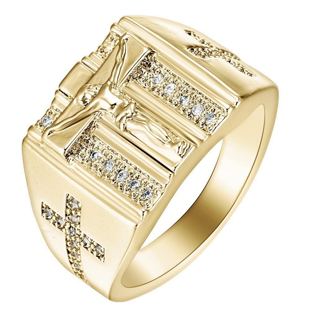 

18K Gold Plated Hip Hop Men s Cross Ring with Diamonds Size 9 золотий
