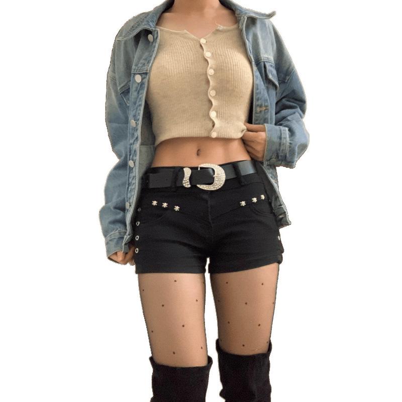 Black Rivet Women's Low-Rise Retro Denim Shorts - Hip-Lifting A-Line Hot Pants