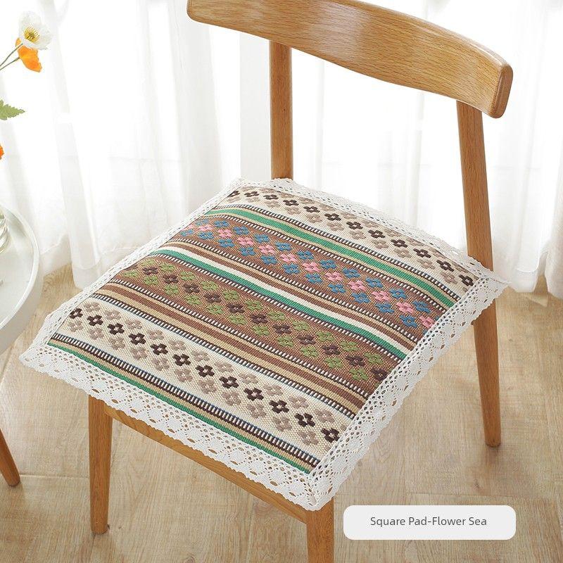 

All Year Round Neutral Cotton and Linen Fabric Cushion Office Seat Cushion Dining Chair Cushion Cushion Student Stool Seat Cushion Household Square Pad-Flower Sea 40X40cm