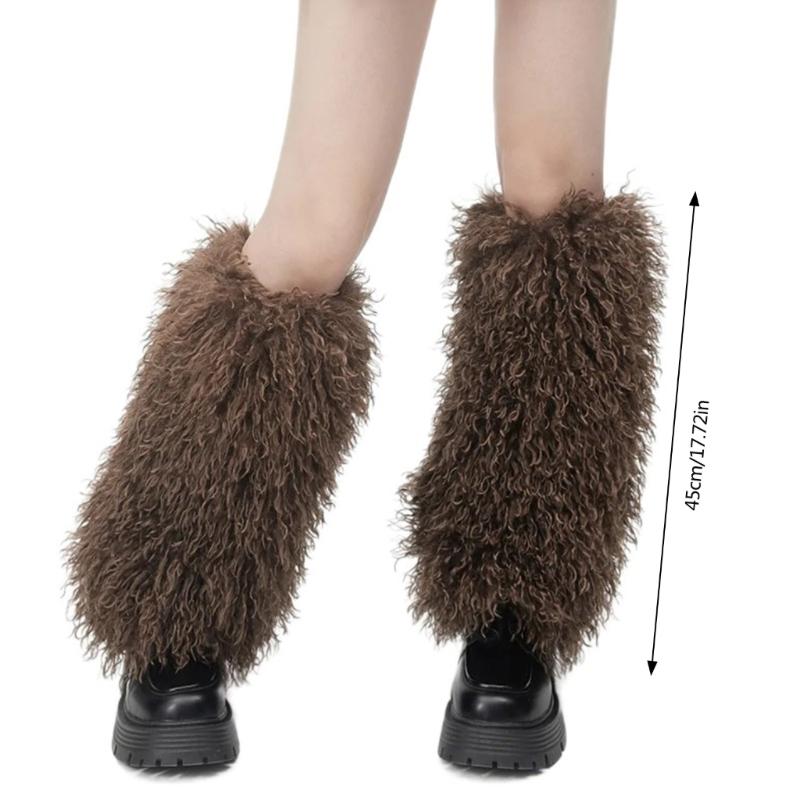 Solid Color Plush Leg Warmers for Women Fuzzy Furry Winter Warm Boot Toppers Leg Covers for Halloween Carnivals Costumes