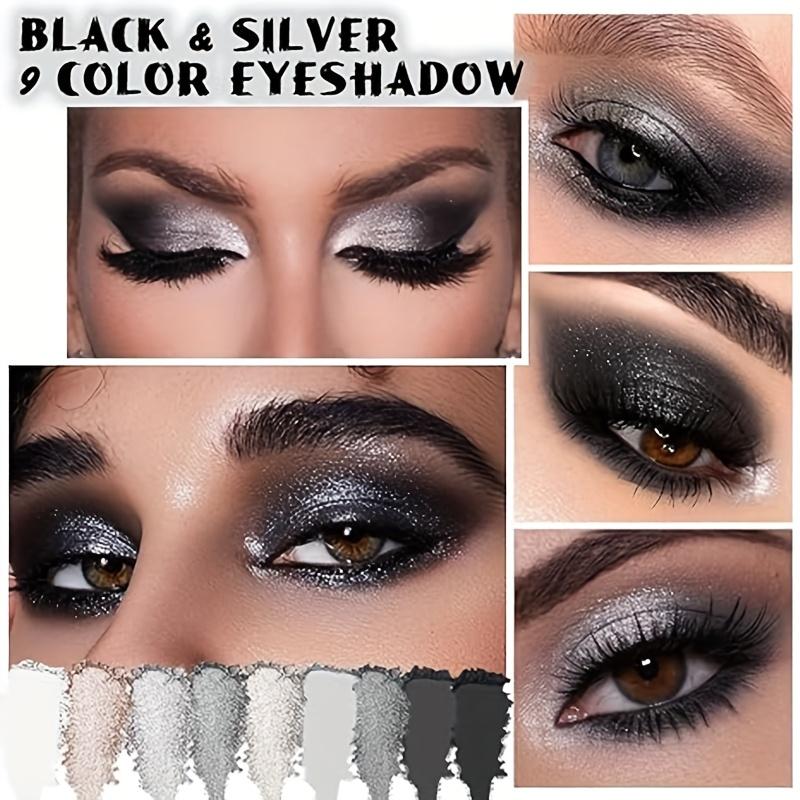 Black Smoky Eyeshadow Palette Long Lasting Waterproof Makeup with Matte Shimmer Finishes, Black White Grey Shades for Day To Night Looks