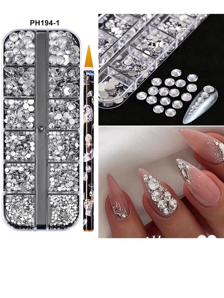 12Grids(6000pc) 3D Resin Nail Art Rhinestones+Tools 2mm Brilliant Diamond Nail Charms DIY Clothes Phone Case Manicure Accessory