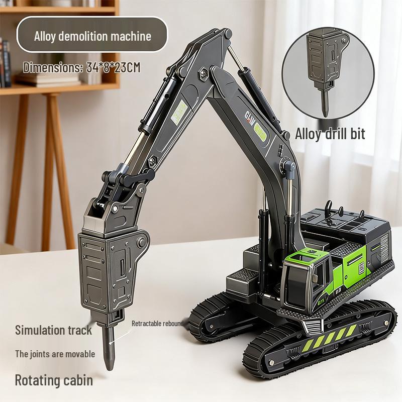 Kids' Alloy Engineering Vehicle Set: Excavator, Digger, Crane, and Earthmover Toy Models