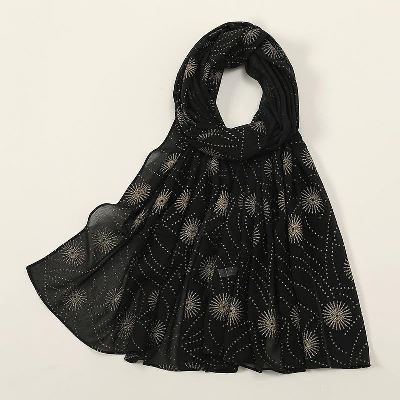 Hot-selling spring and autumn new black bronzing pattern scarf fashionable versatile women's ethnic headscarf chiffon yarn