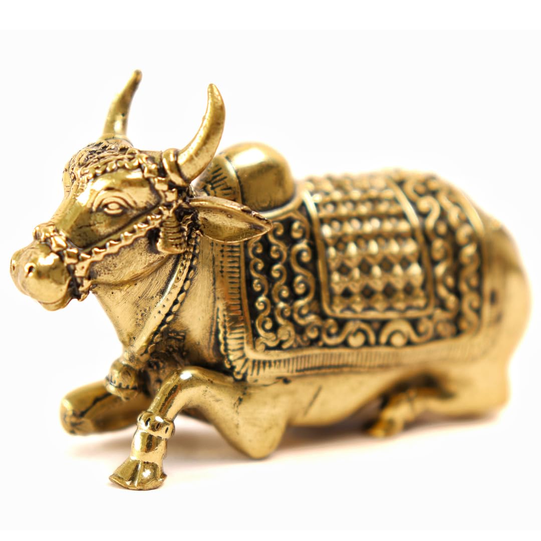 

Handmade Nandi Idol, Nandi Statue, Antique Gold, Brass - Small Size -2.5 Inch