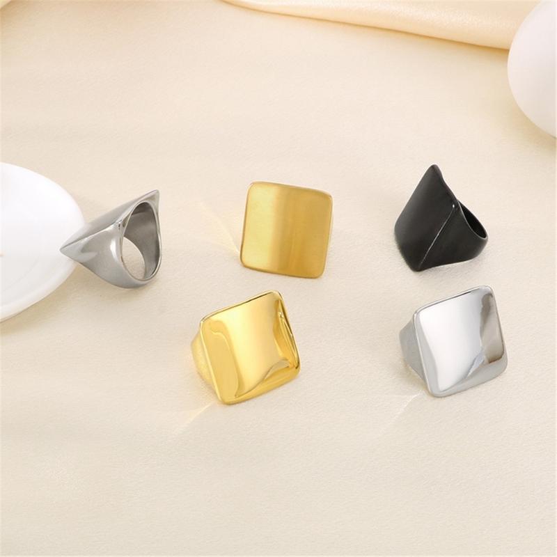 Anillo Cuadrado Contemporáneo de Acero Inoxidable Artesanal Joyería Resistente al Deslustre Para Ocasiones Casuales O Formales