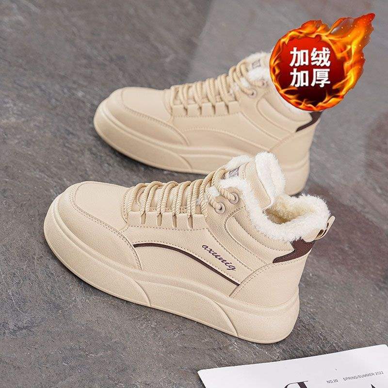 Winter Velvet High-top Little White Shoes for Women, Korean Version of Versatile Platform-soled Sports Shoes, Casual Thickened Warm Cotton Shoes, Boa
