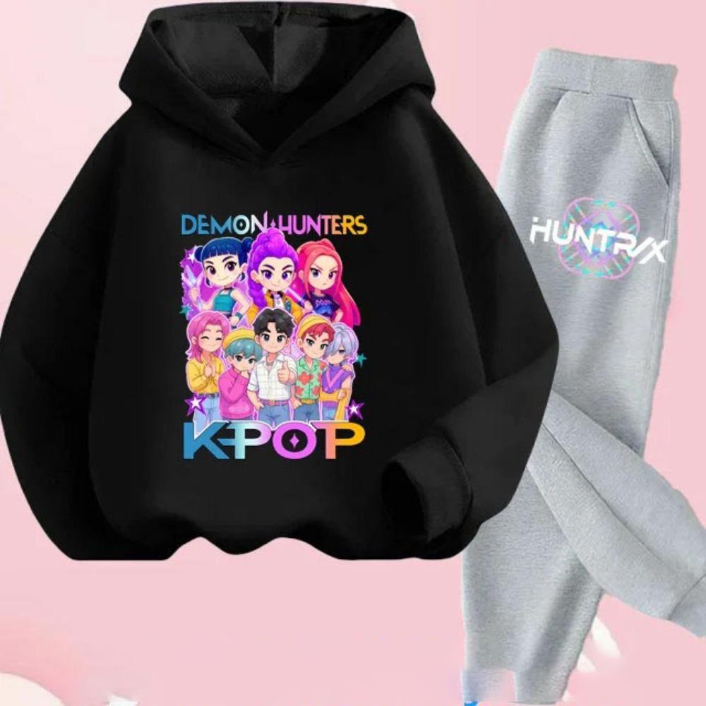 KPop Demon Hunters Hoodie Set Girls Fashion Casual Sweatshirt Movie New Kid K-Pop Demon Hunters Hooded Suit Clothes
