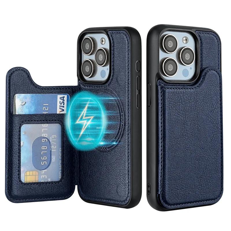 For Magsafe Magnetic Leather Phone Case for IPhone 17 Air 16E 16 15 Plus 14 13 12 Pro Max Wallet with Card Holder Cover