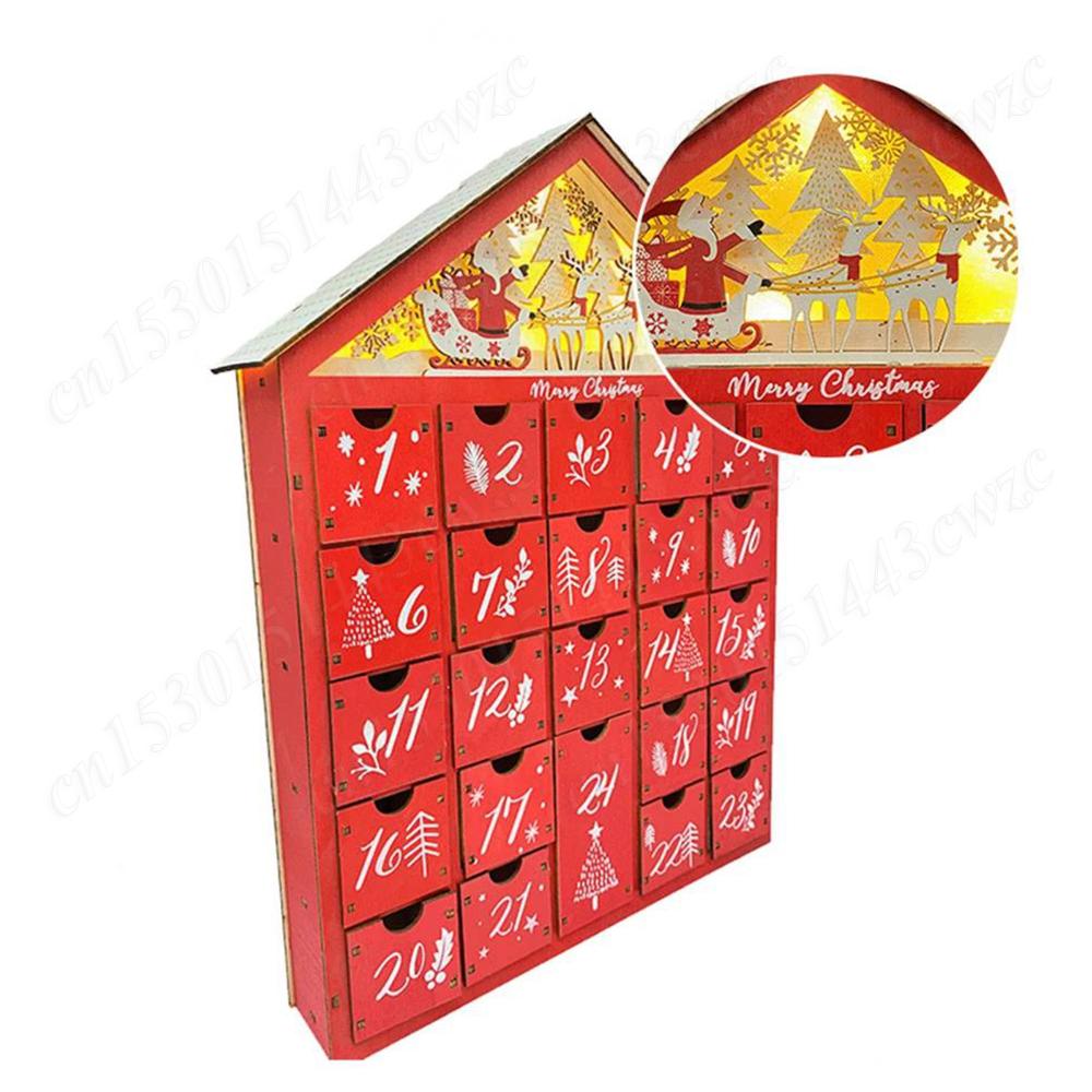 Wooden Christmas Advent Calendar with 24Pcs Storage Drawers Refillable Village House DIY Countdown Calendars Xmas Gifts For Kids