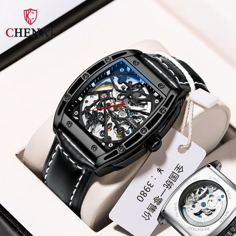 Chenxi montre mécanique automatique creuse en forme de tonneau de vin pour hommes lumineuse fabricant montre mécanique