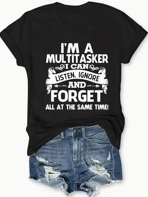 Ich bin ein Multitasker Ich kann zuhören ignorieren tippen drucken lustig Kurzarm Grafik T-Shirts T-Shirt Schwarz T-Shirts Freizeit T-Shirt