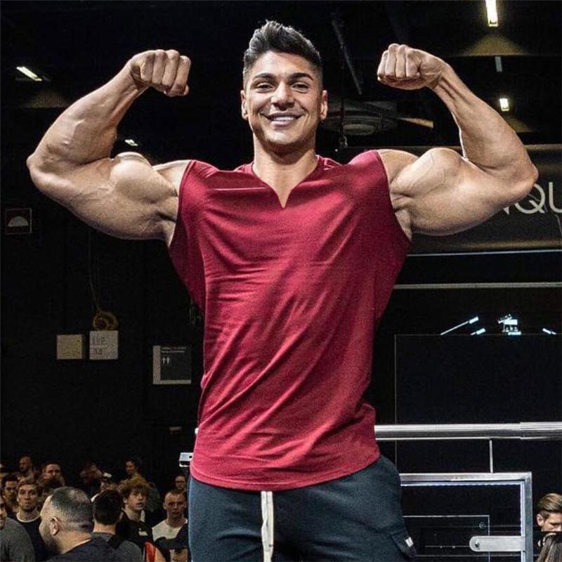 Pánské jednobarevné tílko s výstřihem do V na léto pro fitness a běh - bavlněné tričko bez rukávů