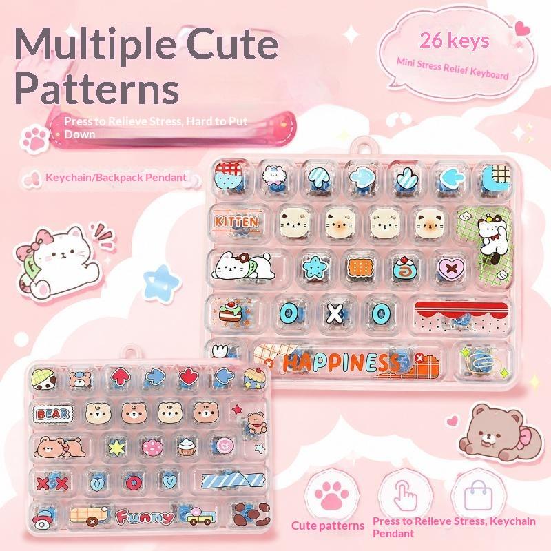 26Key Transparent Stress Relief Keyboard Toy Keychain Cute Children Gift Decompression Keyboard Bag Pendant