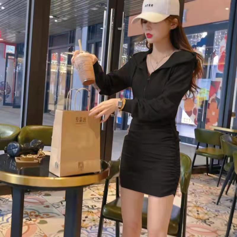 Spring and Autumn New Hooded Sweatshirt Dress Goddess Tight Woman Hip-wrapped Dress Temperament Slim Slim Sexy Gentle Skirt
