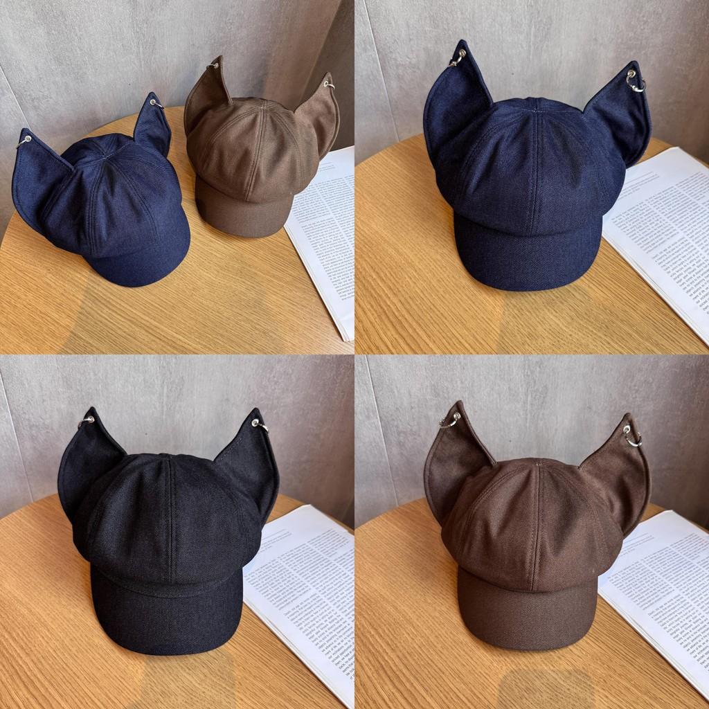 Solid Color Retro Style Fox Ear Beret Features Autumn Season Fashion Hat Travel