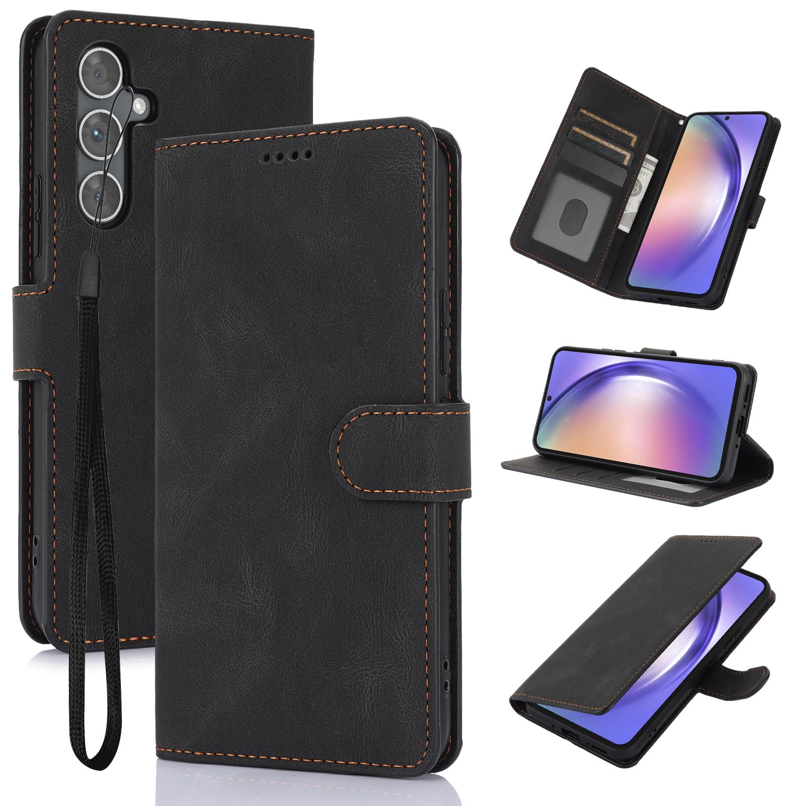 

For Samsung Galaxy S25 Case PU Leather Phone Cover with Wallet Stand View Black