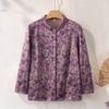 Yuzhaolin Elderly Women's Traditional Leaf Print Stand Collar Blouse