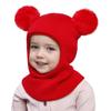 Double Balls Baby Winter Hat Solid Color Kids One-piece Hat Scarf  Girls Boys