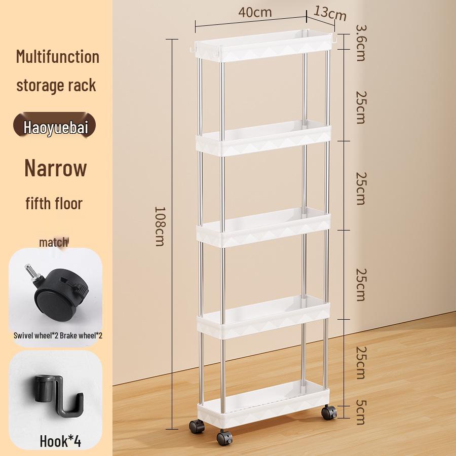 Compact Multi-Layer Mobile Storage Rack for Kitchen, Bathroom, Living Room, Bedroom - Floor-Standing, Narrow Design Trolley Shelf.