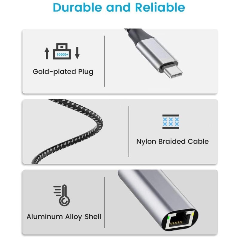 USB C Ethernet Adapter Type C To RJ45 Gigabit Ethernet Networking Wire Adapter Networking Connector for Notebook PC