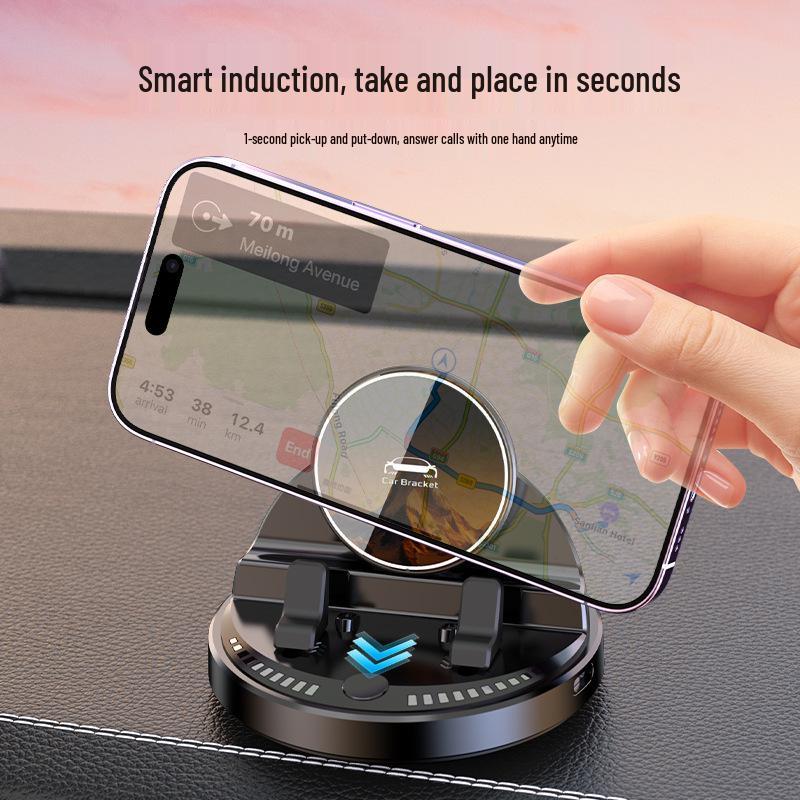 Smart Central Control 15W Fast Wireless Charging Car Phone Holder with Anti-slip Silicone and 360° Rotation